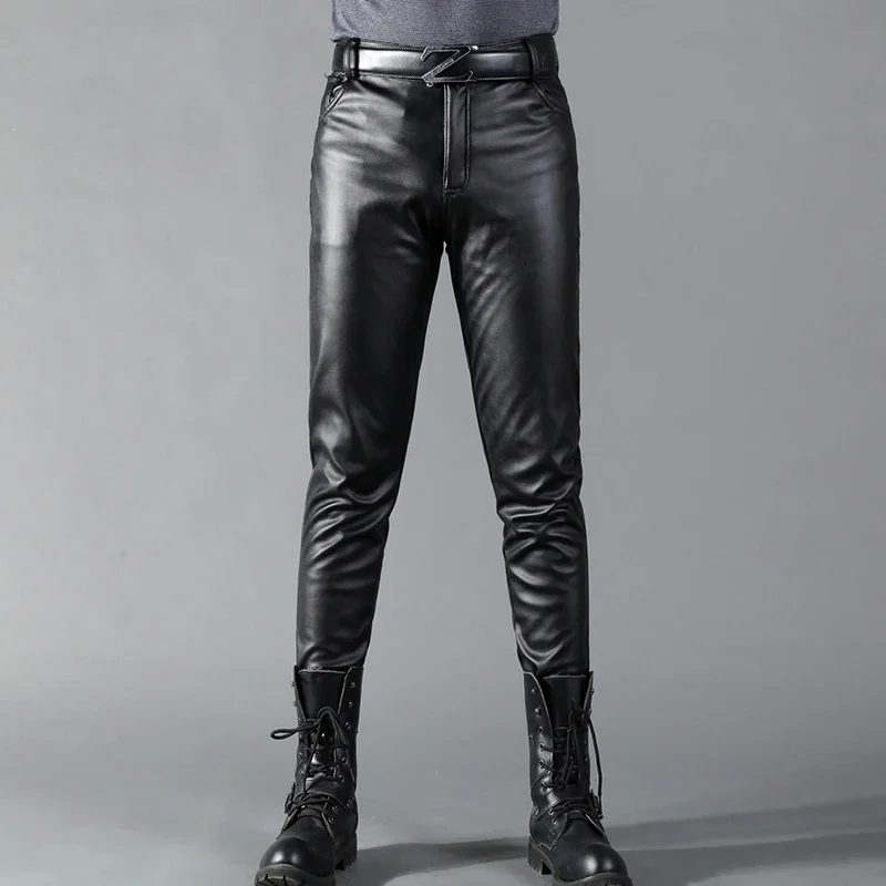 Men Fashion Rave - Pantaloni in pelle da uomo Skinny