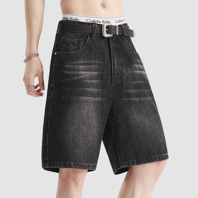 Mens Fashion Denim - Pantaloncini Estivi Sottili in Denim Nero