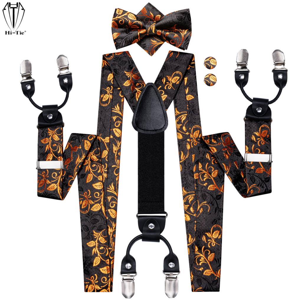 Suspenders Clip Men - Set Bretelle Jacquard Nere con Motivo